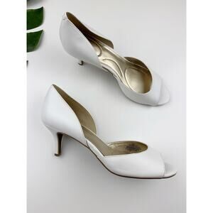 Bandolino Nubilla Heels D'Orsay Open Toe White Faux Leather Slip On Women's 9